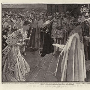 After the Queens Coronation, Her Majesty bowing to the King (litho)