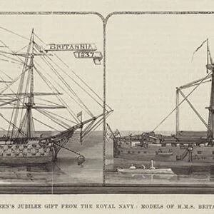 The Queens Jubilee Gift from the Royal Navy, Models of HMS Britannia and HMS Victoria (engraving)
