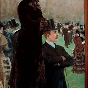 The races at the Bois de Boulogne Spectators watching horse races, 1881 (oil on canvas)