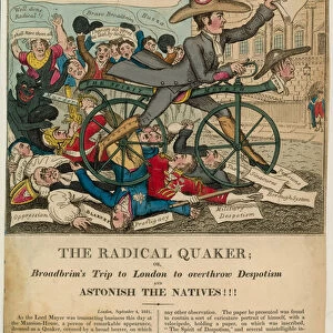 The Radical Quaker, or, Broadbrims Trip to London to overthrow despotism and astonish the natives!!! (coloured engraving)