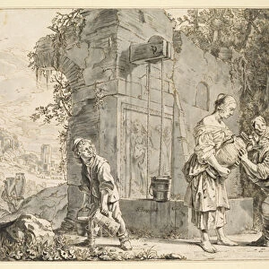 Rebecca and Eliezer, 1660 (pen and ink and wash on paper)