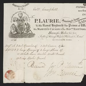 Receipt from P Laurie, saddler and harness maker, 296 Oxford Street, London (litho)