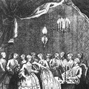 Reception of Ladies at the Lodge of Mopses (engraving) (b / w photo) (see also 226093)