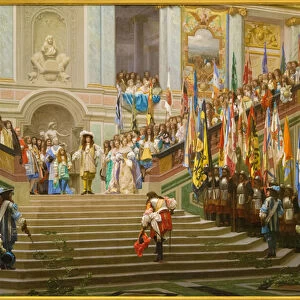 Reception of Louis 2 de Bourbon Conde said the Grand Conde by King Louis 14 a Versailles