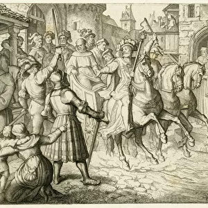 The reception of Martin Luther in Worms, 1521, 1850s (engraving)