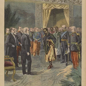 Reception for Ras Makonnen at the Elysee Palace, Paris (colour litho)