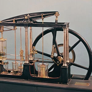 Reconstruction of James Watts steam engine, 1781 (copper & glass)