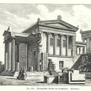 Reconstruction showing the north-west view of the Erechtheion, Ancient Greek temple on the Acropolis, Athens (engraving)