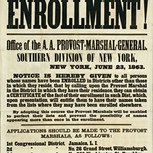Recruitment Poster for the Southern Division of New York, 23rd June 1863 (litho)