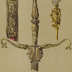 The Regalia of Scotland, Enlargements of Sceptre, Sword and Scabbard, and Mace, to half real size (chromolitho)
