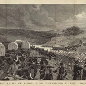 The Relief of Ekowe, Lord Chelmsfords Column crossing the Amantikulu River, 31 March 1879 (engraving)