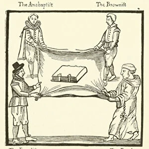 Religion tossed in a blanket, 1641 (engraving)