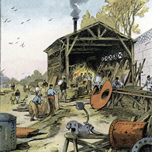 Reparations of boats in the forge of Point du Jour near Boulogne-Billancourt (Boats and barges being repaired in the forge of Point du jour near Boulogne Billancourt)