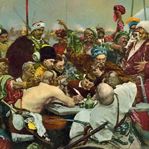 Reply of the Zaporozhian Cossacks to Sultan Mehmed IV of the Ottoman Empire (colour litho)