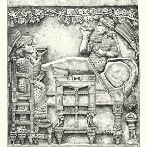 Repose of King Asshurbanipal (coloured engraving)