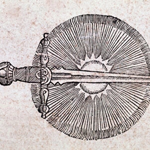 Representation of a comet as a sword spearing the sky (Engraving)