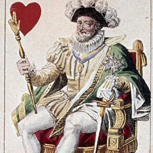 Representation of King Henry IV (1553-1610). Detail of a play card made by Gustave