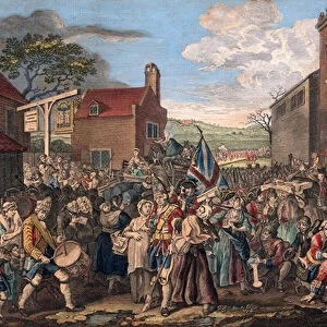 A Representation of the March of the Guards towards Scotland in the Year 1745 (coloured engraving)