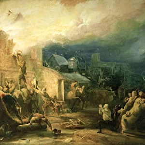 The Rescue of John Wesley from the Epworth Rectory Fire, 1840 (oil on canvas)