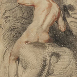 Rider on Horseback, seen from behind, 1583-1640 (red and black chalk on paper)