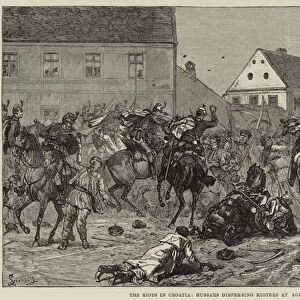 The Riots in Croatia, Hussars dispersing Rioters at Agram (engraving)