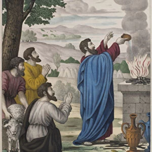 The rival sacrifices of Elijah and the priests of Baal, illustration from a catechism