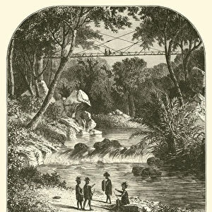 River scene in Borneo (engraving)