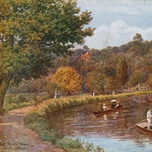 The River Wey, Guildford (colour litho)