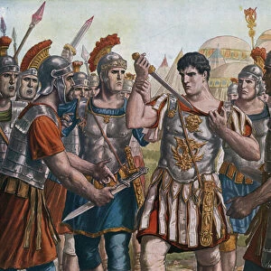Roman antiquite: "The Roman general Germanicus swearing fidelite at the time of the death of his adoptive father the Emperor Augustus against the legions in the midst of mutiny in Germania, 14 AD"(Roman soldier Germanicus)