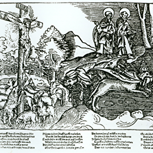 Roman Catholicism and Lutheranism Contrasted, c. 1520-21 (woodcut) (b / w photo)
