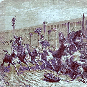 Roman public games under the empire - the chariot race in the circus, illustration from The Illustrated History of the World, published c. 1880 (digitally enhanced image)