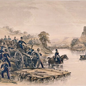 Royal Artillery, river crossing, 1854 circa (coloured lithograph)