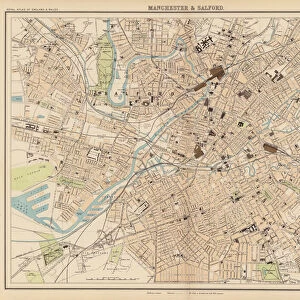 Royal Atlas, c 1900: Manchester and Salford (colour litho)