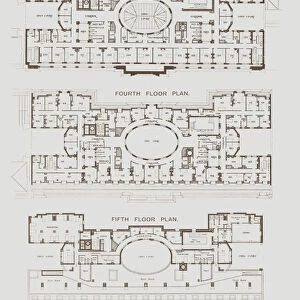 Royal Automobile Club, Third Floor Plan, Fourth Floor Plan, Fifth Floor Plan (litho)