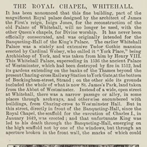 The Royal Chapel, Whitehall, anciently the Banqueting-Hall of the Palace (engraving)