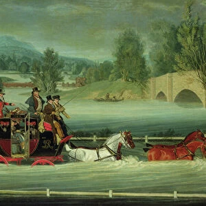 A Royal Mail Coach on a flooded road