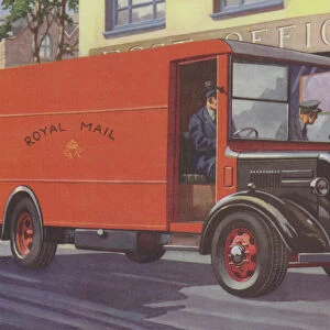 Royal Mail van at the Post Office (colour litho)