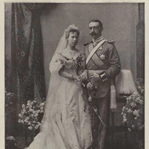 The Royal Marriage at Coburg, Prince Ernest of Hohenlohe-Langenburg and his Bride, Princess Alexandra, in her Wedding Dress (b / w photo)