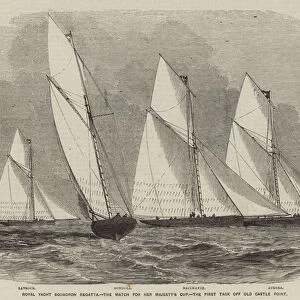 Royal Yacht Squadron Regatta, the Match for Her Majestys Cup, the First Tack Off Old Castle Point (engraving)