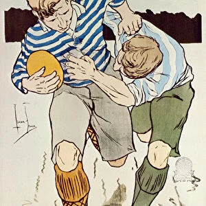 Rugby players, 1895 (colour litho)