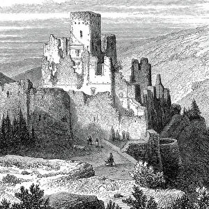 Ruin of Brandenbourg Castle in Luxembourg, Historic, digital reproduction of an original 19th-century painting