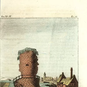 Ruins of the mausoleum to Drusus near Mainz, Germany (handcoloured copperplate engraving)