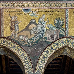 Sacrifice of Isaac (Stop, Abraham), Byzantine mosaic, Old Testament cycle-Abraham, XII-XIII century (mosaic)