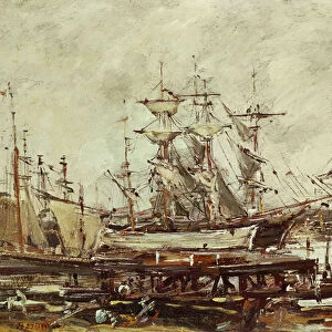 Sailing ships in the port of Bordeaux (oil on canvas)