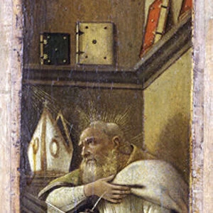 Saint Augustin. Detail du Triptyque de "La transfiguration du Christ". Peinture de Alessandro di Mariano dei Filipepi dit Sandro Botticelli (1445-1510). Tempera sur toile. Palazzo Pallavicini, Rome