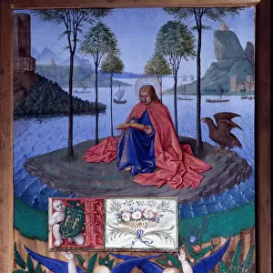 Saint John on the island of Patmos Miniature in "Les Heures d