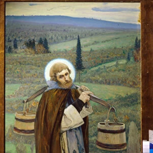 Saint Sergius labours (Triptych, Left part) by Nesterov, Mikhail Vasilyevich