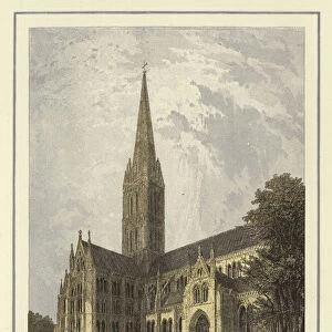 Salisbury Cathedral, north side (colour litho)