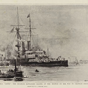 The Salving of HMS "Howe", the Disabled Battleship passing up the Medway on her Way to Chatham Dockyard (litho)