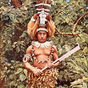 Samoa: Island warrior in wartime dress (colour photo)